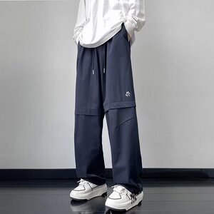 工装裤男秋季复古潮牌港风宽松直筒裤日系抽绳休闲长裤潮k087 p40图片