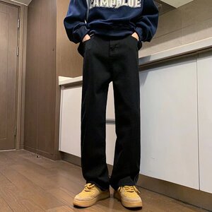 春秋青春流行男宽松直筒三杆百搭文艺直脚水洗牛仔裤nk1365p50