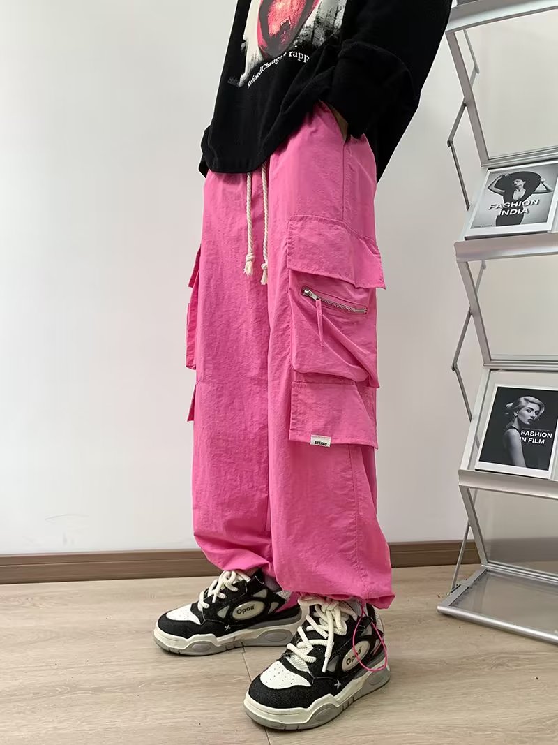 美式工装裤男女宽松直筒潮牌设计感阔腿休闲束脚长裤潮k976p50,男装休闲裤,星座204-6