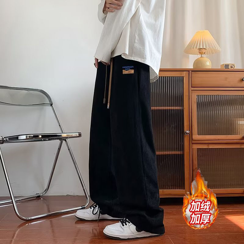 冬季加绒加厚灯芯绒休闲裤男宽松运动卫裤直筒棉保暖裤潮hk31 p45图片