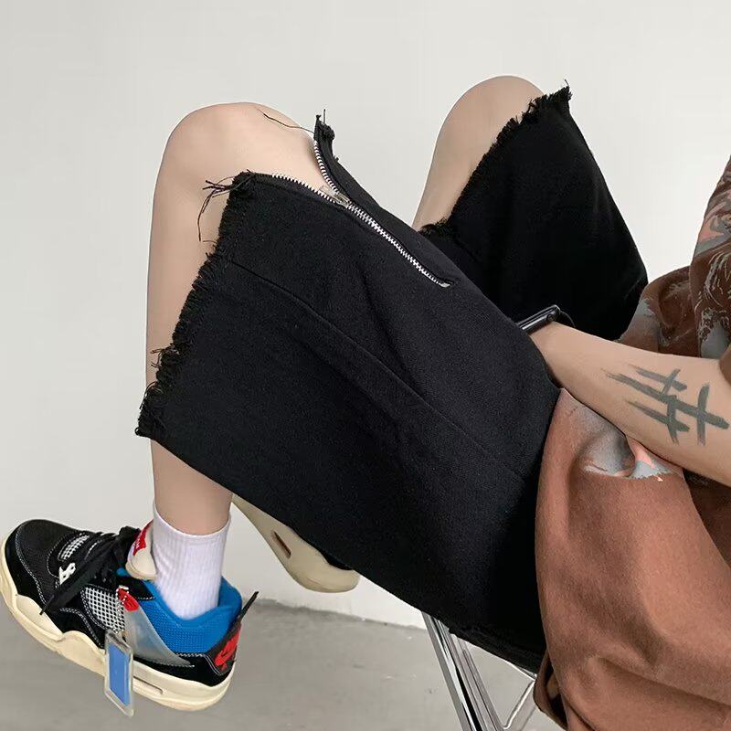 牛仔五分裤宽松直筒男潮夏季拉链水洗毛边牛仔裤潮dk5534p35，男装休闲裤，星座204-6