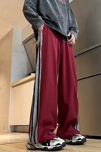 秋季美式复古撞色拼接条纹运动裤男潮牌直筒阔腿休闲裤k953 p40图片