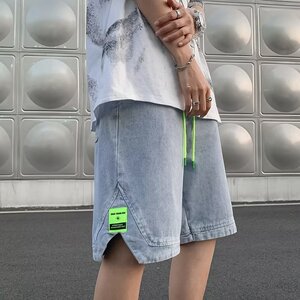 2024夏季文艺牛仔短裤简约五分裤男直筒日系短裤dk77 p35图片