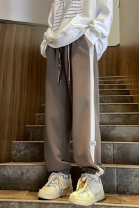 加绒加厚束脚卫裤男冬季美式拼接休闲裤运动裤潮hk110 p50图片