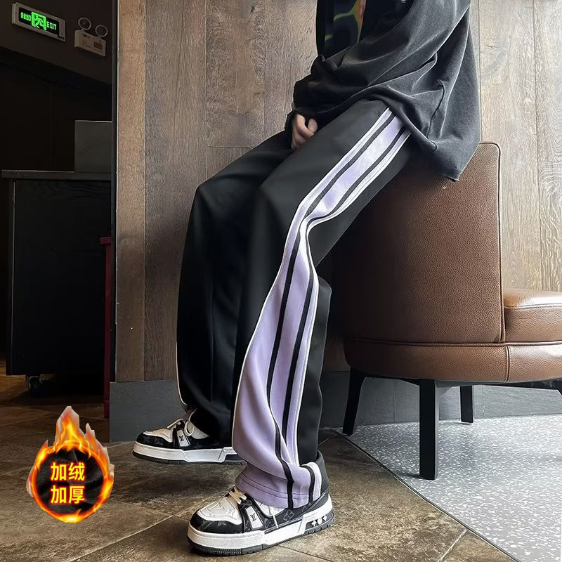 拼接休闲裤男秋冬加绒运动长裤直筒宽松卫裤潮hk822p50,男装休闲裤,星座204-6