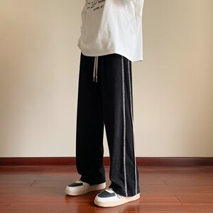男秋季拼条卫裤宽松直筒运动裤薄款灯芯绒直筒休闲裤k937p35