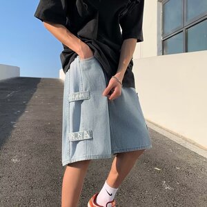2024夏季文艺牛仔短裤简约五分裤男直筒日系短裤dk540  p35图片