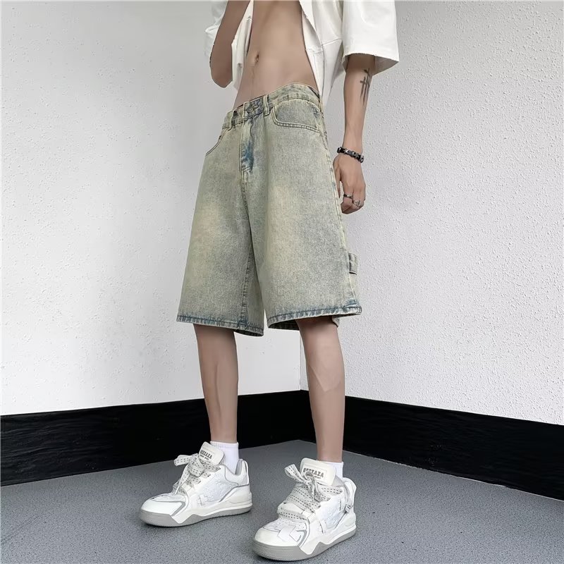 2023夏季设计感小众拉链短裤男直筒运动牛仔五分裤dk09p40,男装牛仔裤,星座204-6
