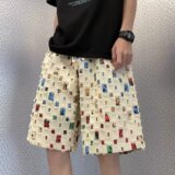 2024夏季百搭休闲裤潮牌纯色宽松男镂空破洞五分裤dk430p45，男装休闲裤，星座204-6