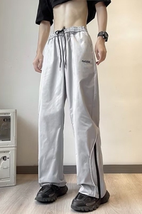 美式复古直筒运动裤男女韩版宽松休闲拼接拉链拖地阔腿裤k063 p35图片