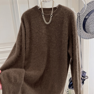 G739 冬款 3.5%羊绒 96.5%纯羊毛拉毛女海盐蓝软糯套头毛衣女毛衫