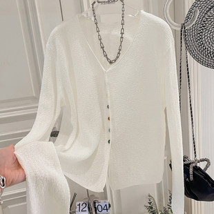 鹅蛋领针织开衫 春装 气质优雅纯色长袖 彩色扣子法式 女M366 新款