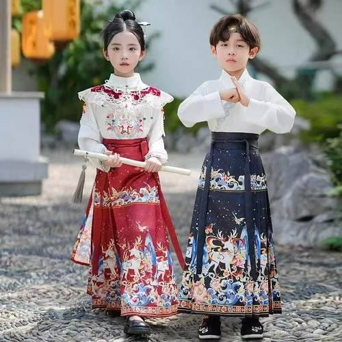 儿童马面裙女童套装春秋款2025新款小女孩儿童汉服中国风古风唐装