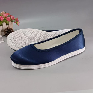 老北京布鞋女鞋平底素面中老年纯色黑色蓝色圆头单鞋布底千层底