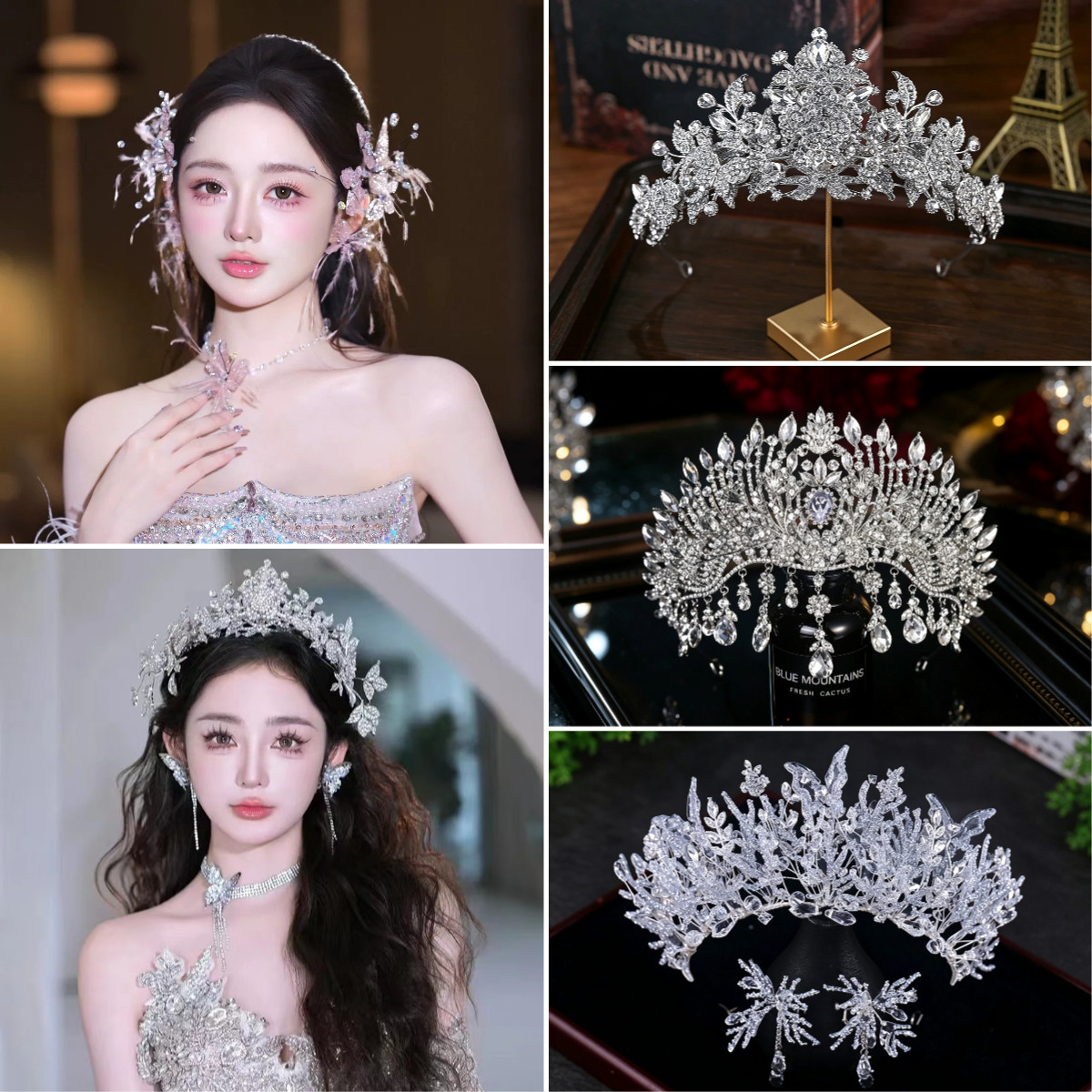 新娘婚礼头饰皇冠水晶发饰蝴蝶发卡订婚结婚高端婚纱公主礼服配饰图片