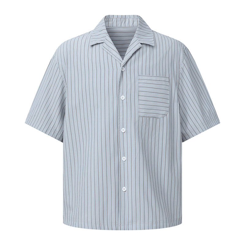 美式潮牌冰丝凉感短袖衬衫男夏季新款纯色简约高级感休闲男士衬衣