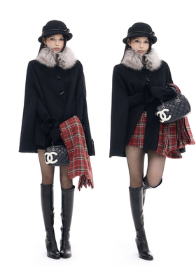 【毛领可拆】设计感廓形双面羊毛立领毛领牛角扣宽松斗篷大衣