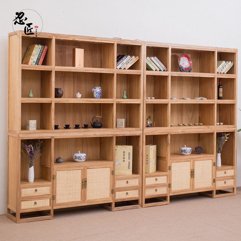 New Chinese-style display cabinet old elm tea display cabinet solid wood bo ancient shelf Pu'er tea display cabinet Jingdezhen porcelain cabinet