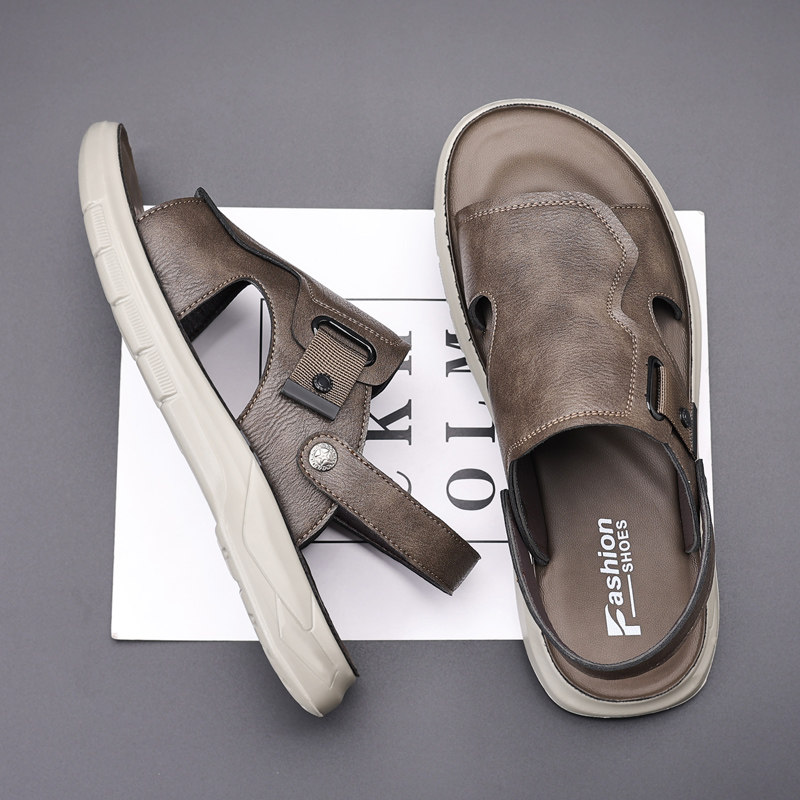 真皮凉鞋男士软底外穿开车沙滩鞋