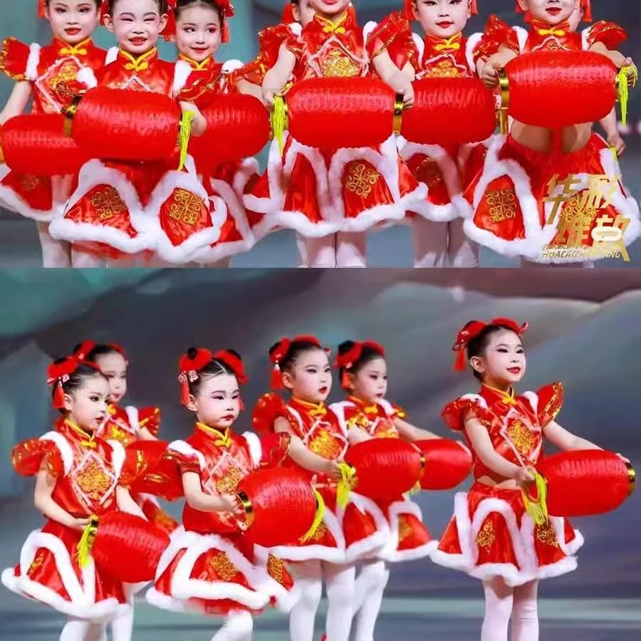 元日灯笼喜庆幼儿舞蹈裙冰糖葫芦演出服乐新春中国娃娃舞蹈表演服