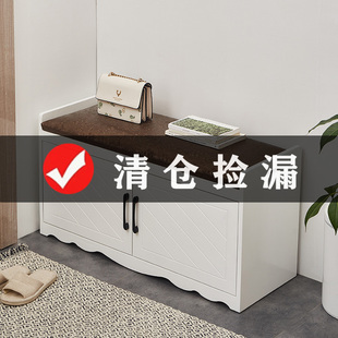 清仓捡漏白色双门鞋柜储物柜家用入户换鞋凳一体收纳柜简约现代