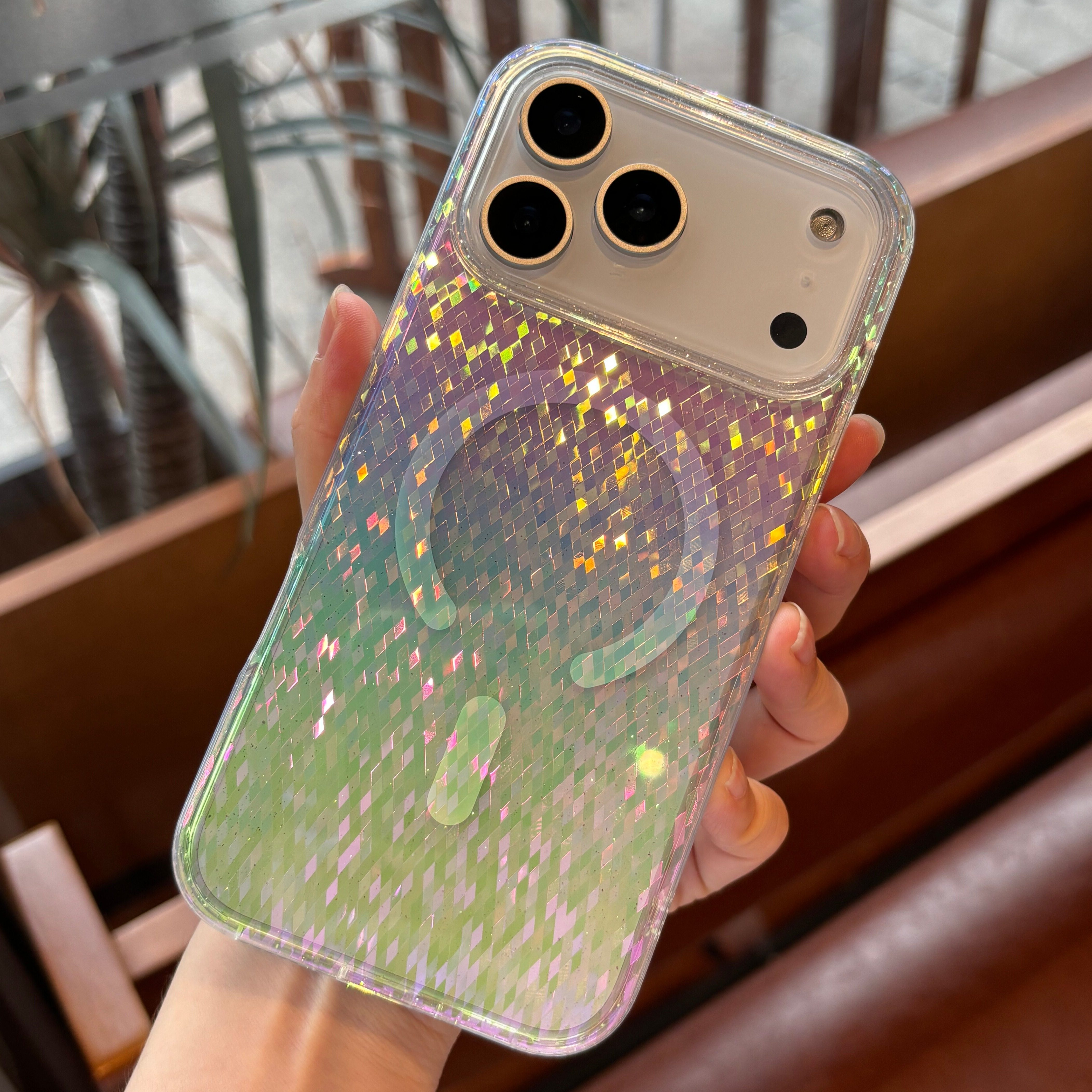 菱格两片渐变镭射磁吸适用iphone17promax手机壳16plus变色15pm磨砂2025新款14网红17air女生高级感2025外壳