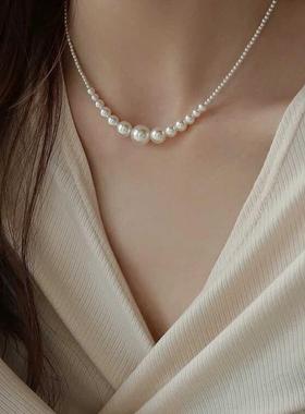 S925银水晶珍珠渐变锁骨链女