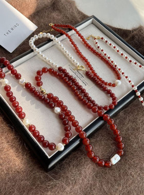 新中式风轻奢高级感红玛瑙锁骨链