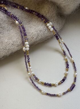 天然紫水晶项链女秋冬叠戴