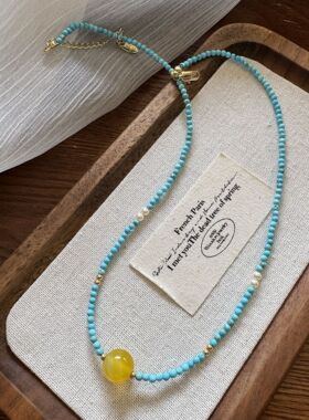 绿松石钛钢项链轻奢黄玛瑙锁骨链