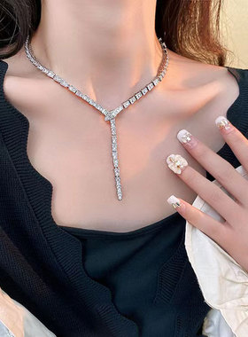 钰霏同款锆石蛇形项链女超闪
