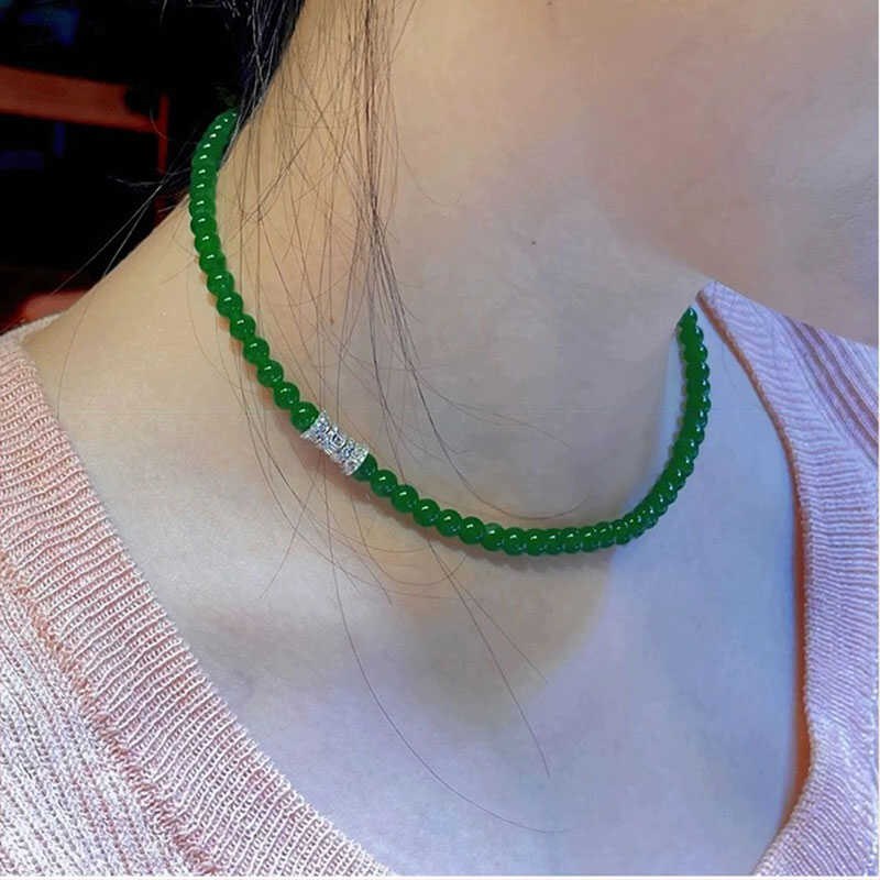 绿玉髓小圆珠女新中式轻奢锁骨链