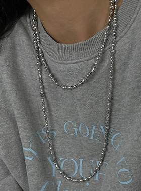 施家银灰色珍珠铜合金女毛衣链