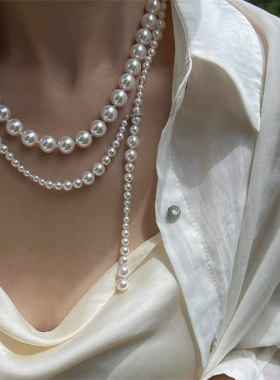 倪妮同款施家玻璃珍珠叠戴毛衣链