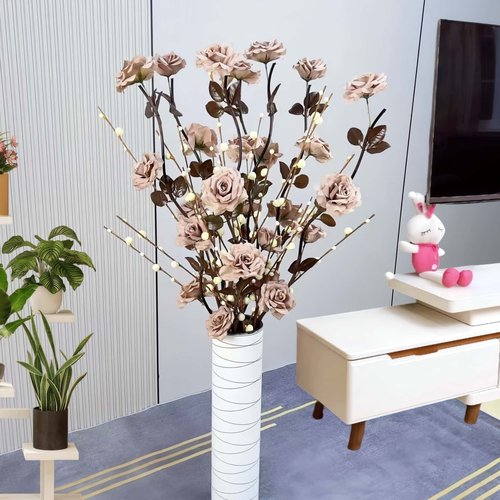 仿真玫瑰花绢花假花落地款配高端花瓶客厅家居装饰摆设件省心搭配