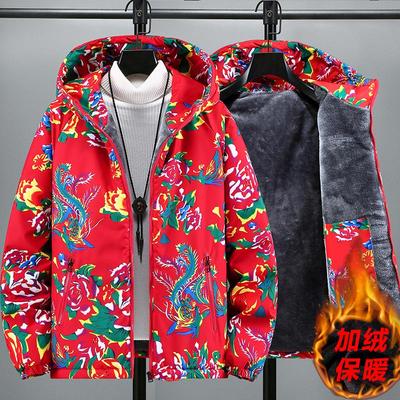 升级加绒男女款牡丹大花棉袄
