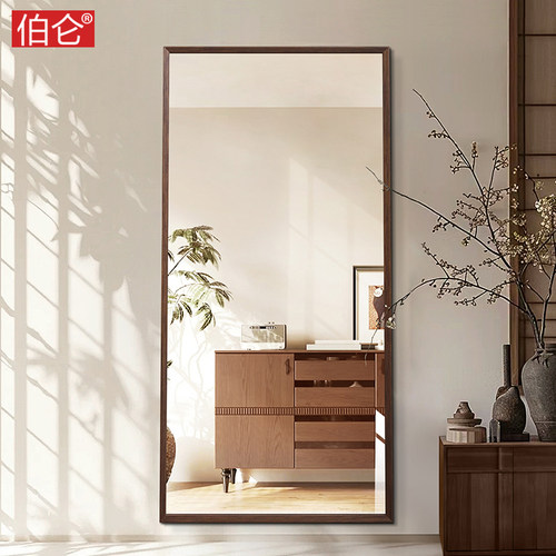 伯仑新中式实木全身镜壁挂贴墙家用中古落地穿衣镜服装店试衣镜子