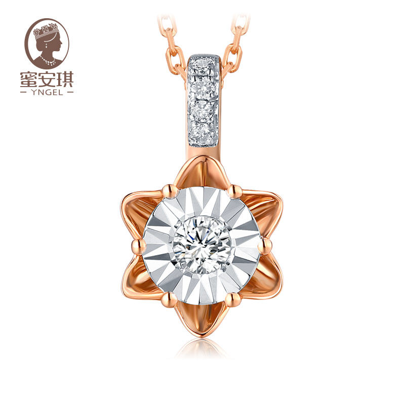 Yngel/蜜安琪新品钻石锁骨链 18K玫瑰金钻石项链女灵动款吊坠10分