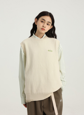 conklab 破坏针织背心男女同款秋外穿宽松无袖叠穿马甲毛衣坎肩潮