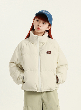 conklab 雾面PU皮白鸭绒短款羽绒服女冬季保暖立领外套潮牌上衣服