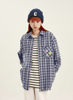 CONKLAB春秋季格子衬衫男长袖青少年宽松休闲情侣外套ins潮牌衬衣