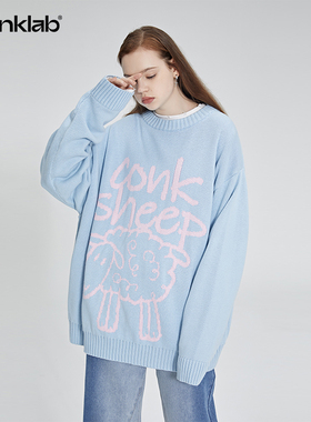 CONKLAB手绘绵羊毛衣男春秋季宽松情侣针织衫外套潮牌圆领毛线衫