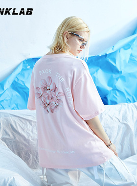 CONKLAB二代花卉短袖粉色樱花国潮牌印花宽松嘻哈半袖ins情侣T恤