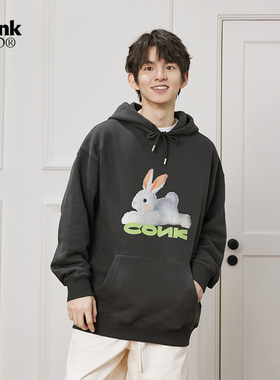 conklab奔跑可可兔印花连帽卫衣男春季宽松潮牌情侣百搭休闲外套