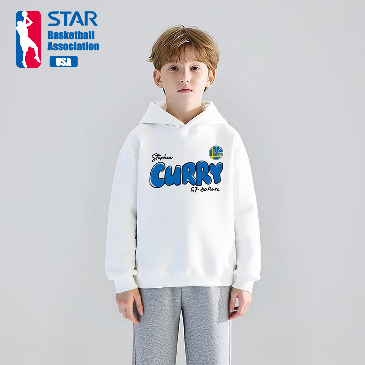 美式篮球运动卫衣男款连帽儿童秋季上衣勇士队库里球衣套头童装