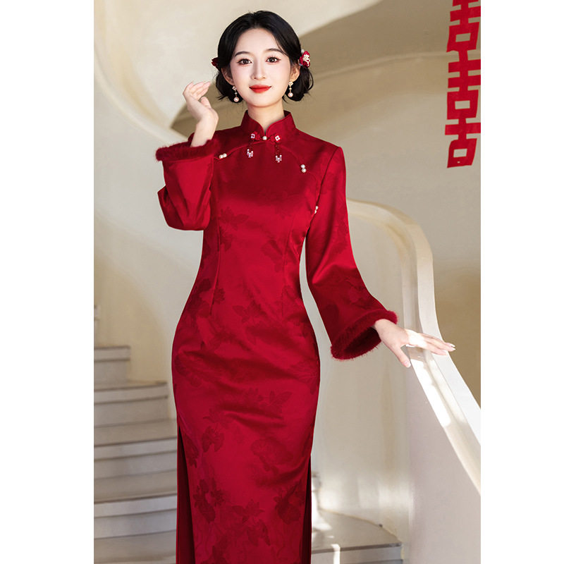 红色旗袍敬酒服新娘2025新款秋季订婚礼服女新中式连衣裙气质优雅