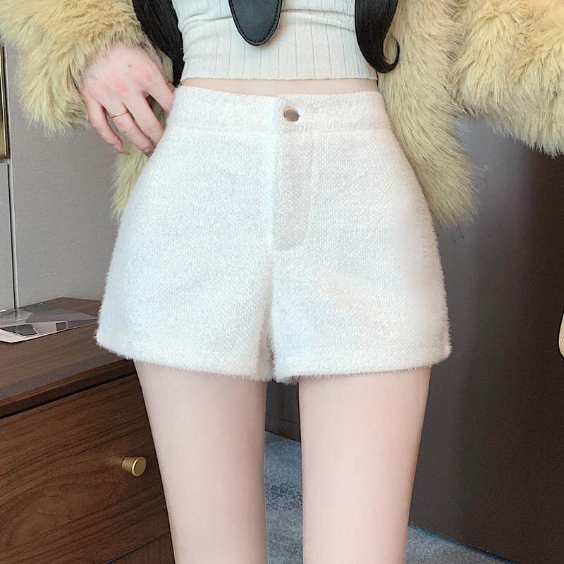 加厚水貂绒休闲短裤子女外穿秋冬高腰显瘦直筒辣妹a字阔腿裤靴裤