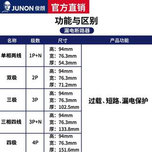 俊朗空气带漏电开关1P断路器2P保护器家用63A三相电总开自动跳闸