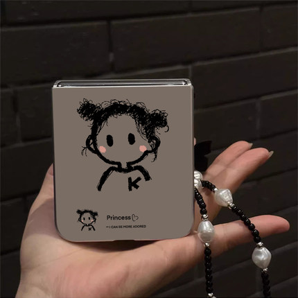 素描女孩适用小米mix2手机壳三星Zflip7华为Pocket折叠荣耀OPPO FindN3摩托罗拉razr60新款电镀PuraX保护套5