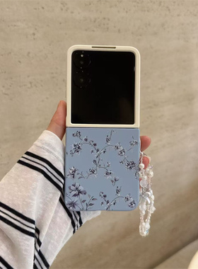 撞色蓝色小花适用小米mix2手机壳三星Zflip7华为Pocket折叠荣耀OPPO FindN3摩托罗拉razr60新款PuraX保护套5